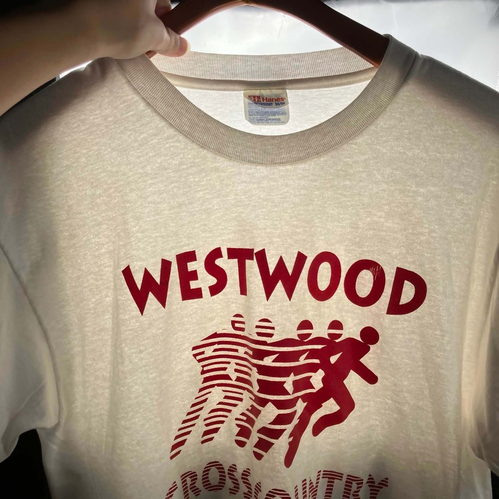 Vintage 90s Hanes T-Shirt Men L White Westwood Cross Country Graphic Tee 50/50